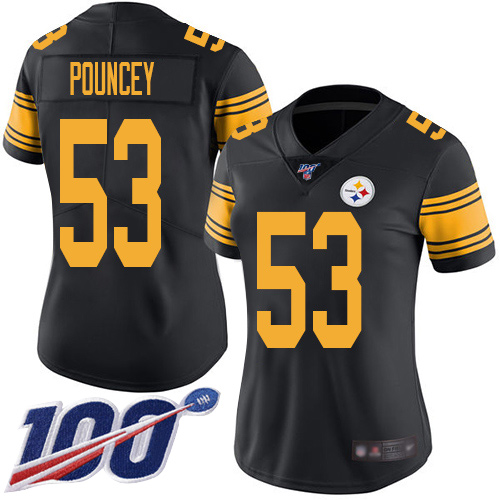 Women Pittsburgh Steelers Football #53 Limited Black Maurkice Pouncey 100th Season Rush Vapor Untouchable Nike NFL Jersey